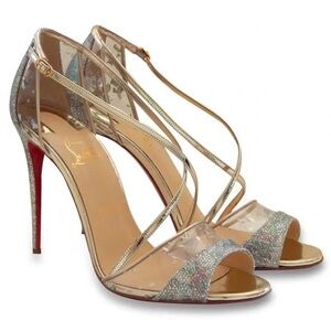 NIB Authentic  Louboutin Slikova 100 Glitter Solaria  Peep-Toe Sandals
